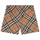 Boys Beige Check Swim Shorts, 1, hi-res