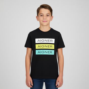 تي شيرت أولاد بالشعار أسود