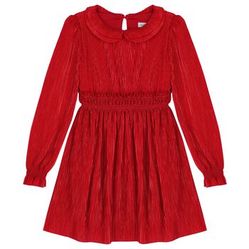 Girls Red Ruffle Plissé Dress 
