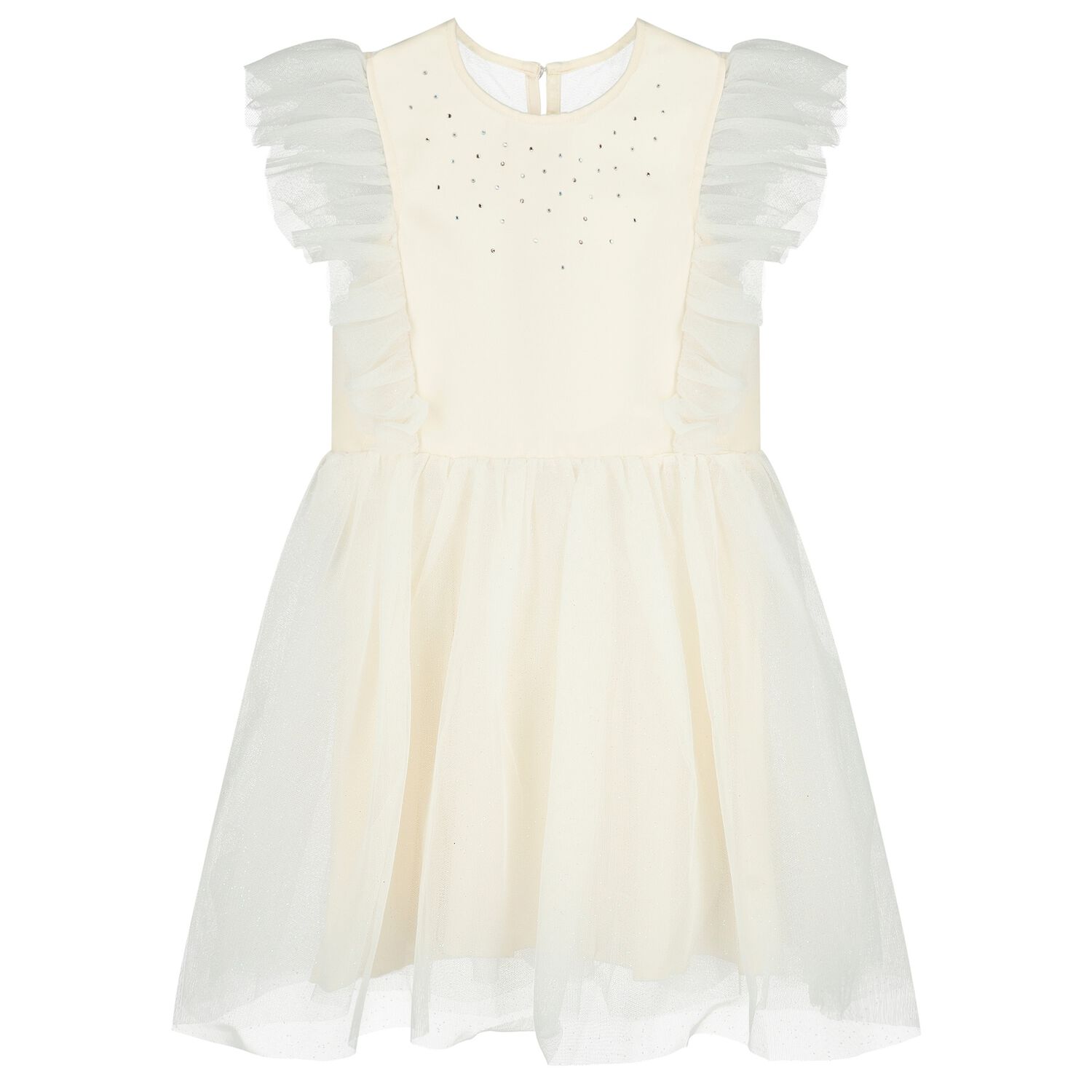 Girls Ivory Satin & Tulle Dress, 2, hi-res