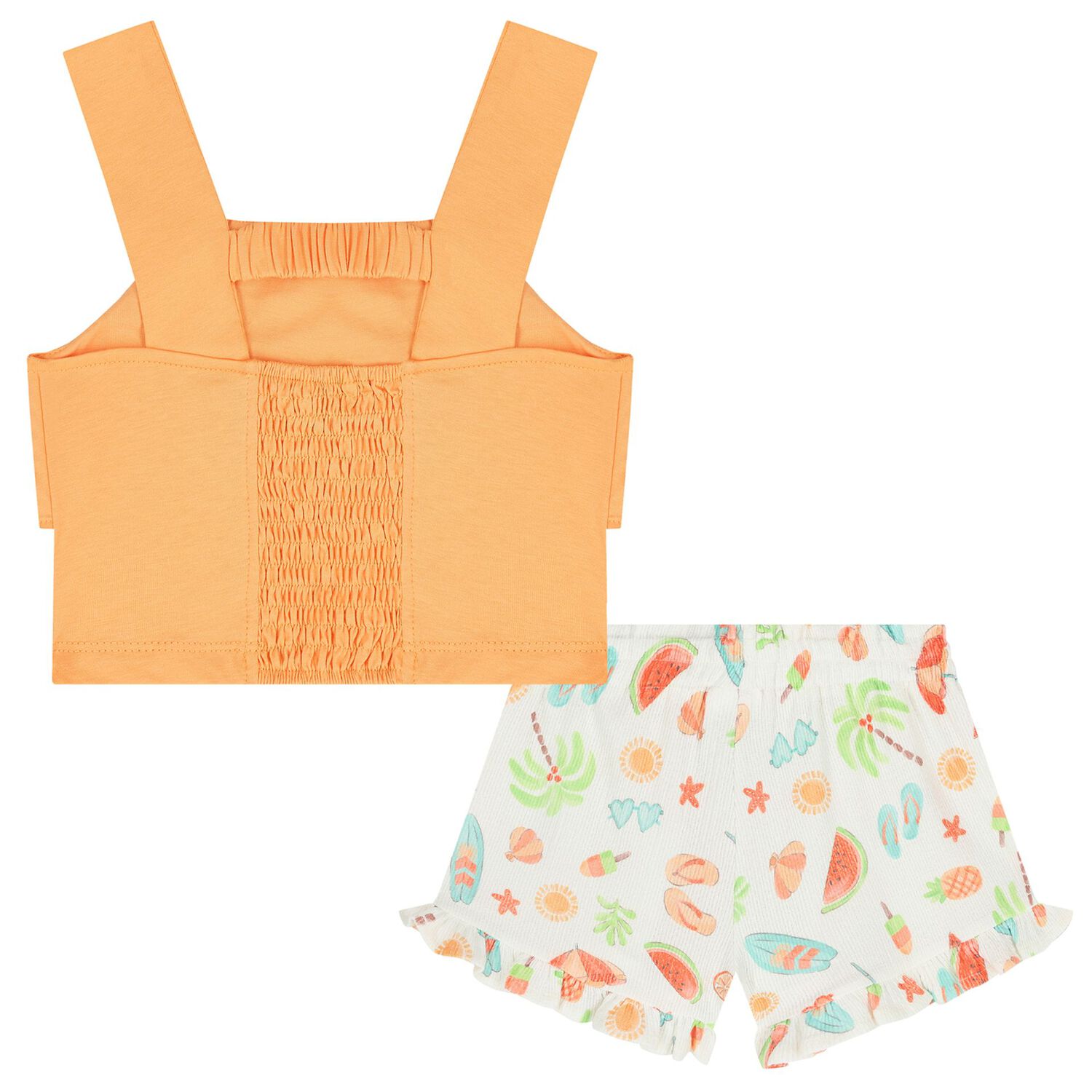 Girls Orange & Ivory Fruit Shorts Set, 1, hi-res
