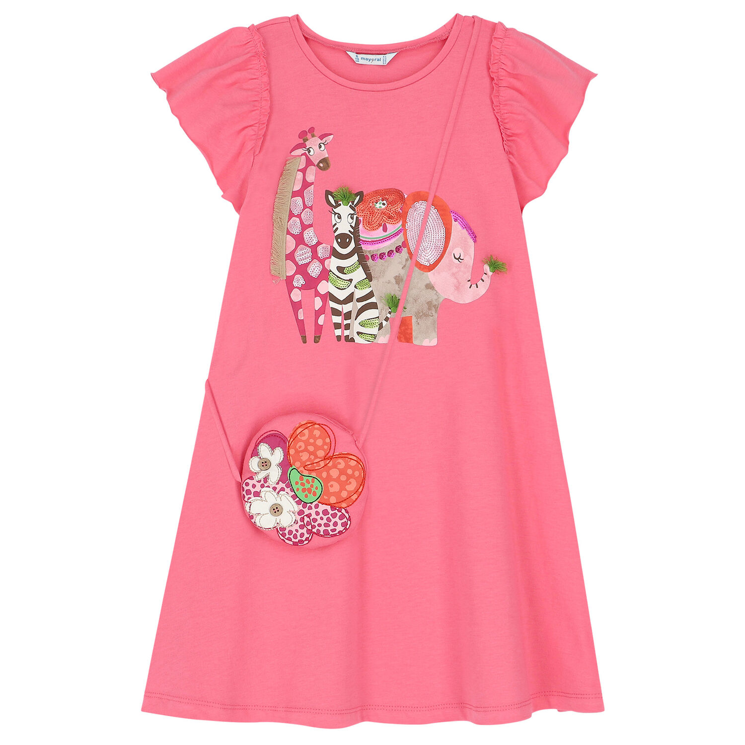 طقم فستان وحقيبة بطبعة حيوانات باللون الوردى, 1, hi-res