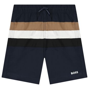 Boys Navy Blue Logo Swim Shorts