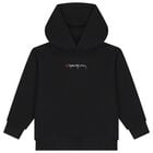 Girls Black Logo Hooded Top, 1, hi-res