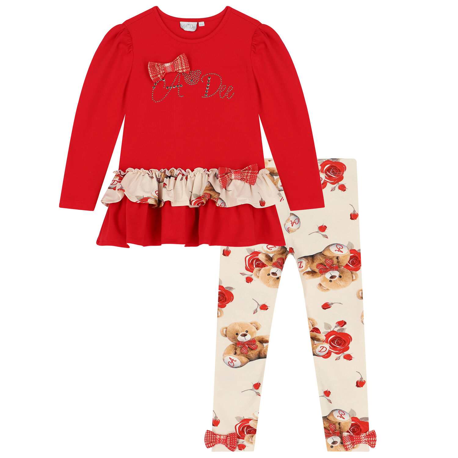 Girls Red & Ivory Logo Leggings Set, 1, hi-res