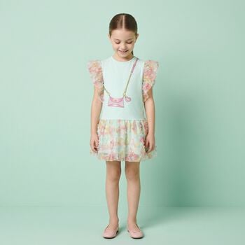 Younger Girls Green Bag Logo Dress