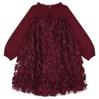 Girls Burgundy 3D Flower & Sequin Tulle Margot Dress, 1, hi-res