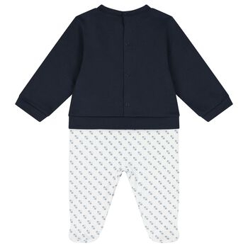 Baby Boys Navy Blue Logo Babygrow