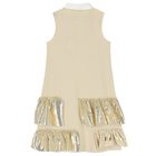 فستان بنات بالشعار باللون البيج والذهبى, 2, hi-res