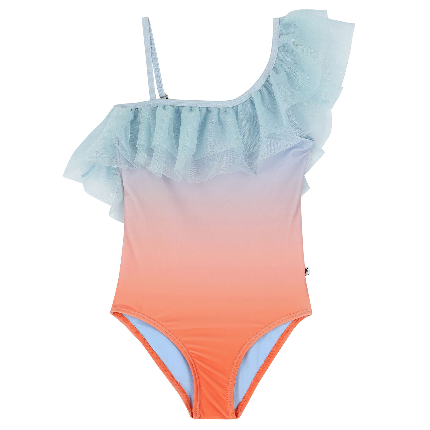 Girls Blue & Orange Ruffled Swimsuit, 1, hi-res