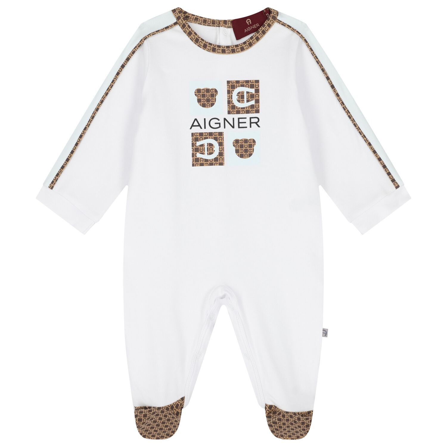 Baby Boys White & Blue Logo Babygrow, 1, hi-res