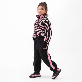 Girls Pink & Black Vortice Zip Up Top 