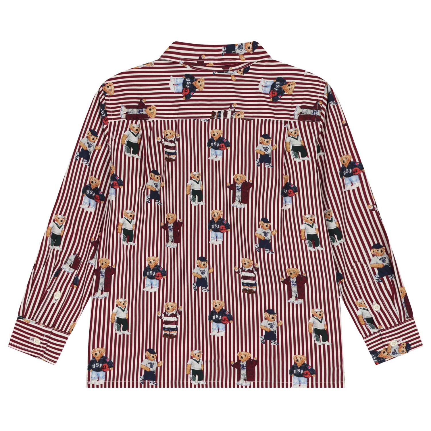 Boys White & Red Polo Bear Striped Shirt, 1, hi-res