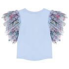 Girls Blue Floral Tulle Top, 1, hi-res