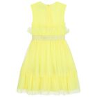 Girls Yellow Pleated Tulle Dress, 2, hi-res