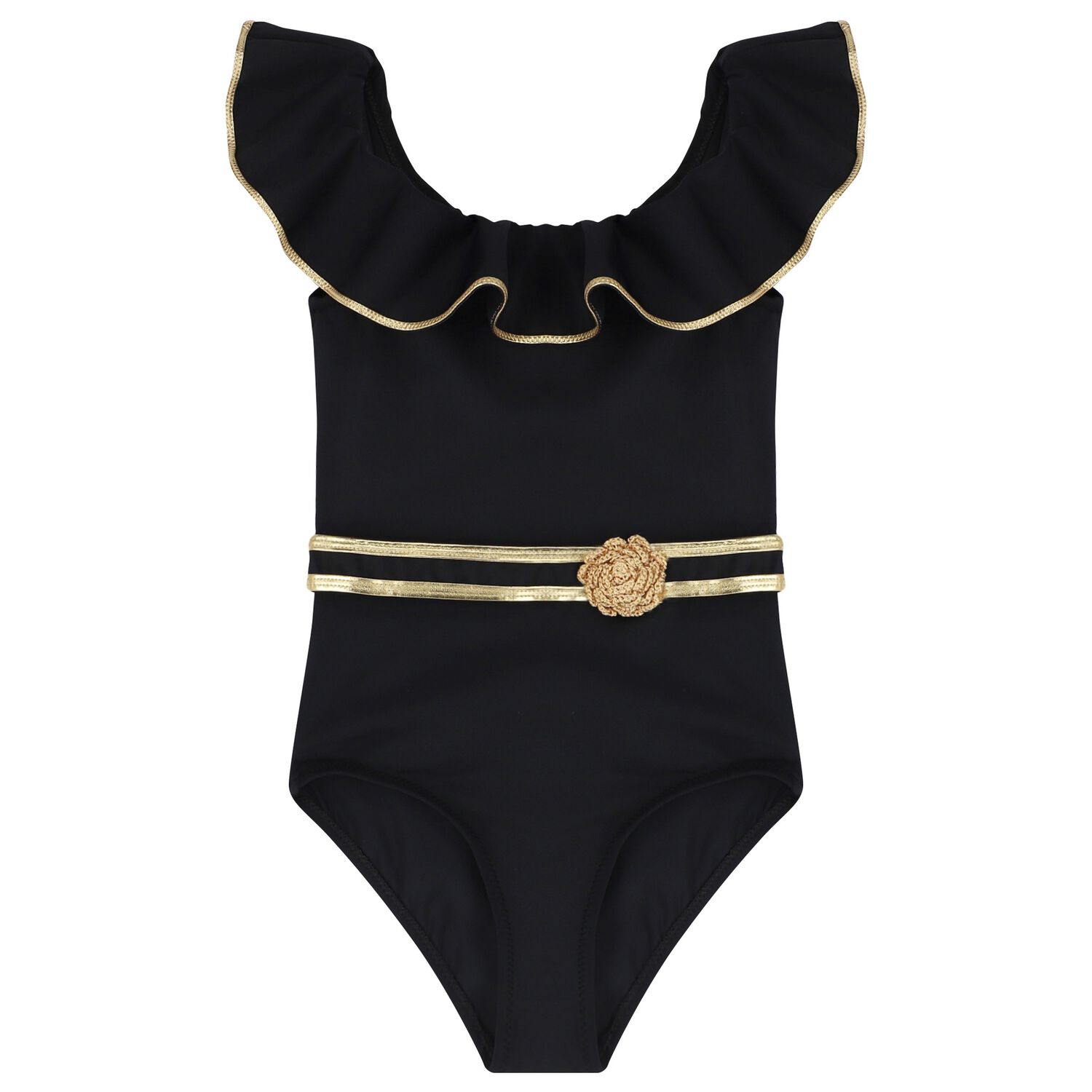 Girls Black Ruffled Swimsuit, 1, hi-res image number null