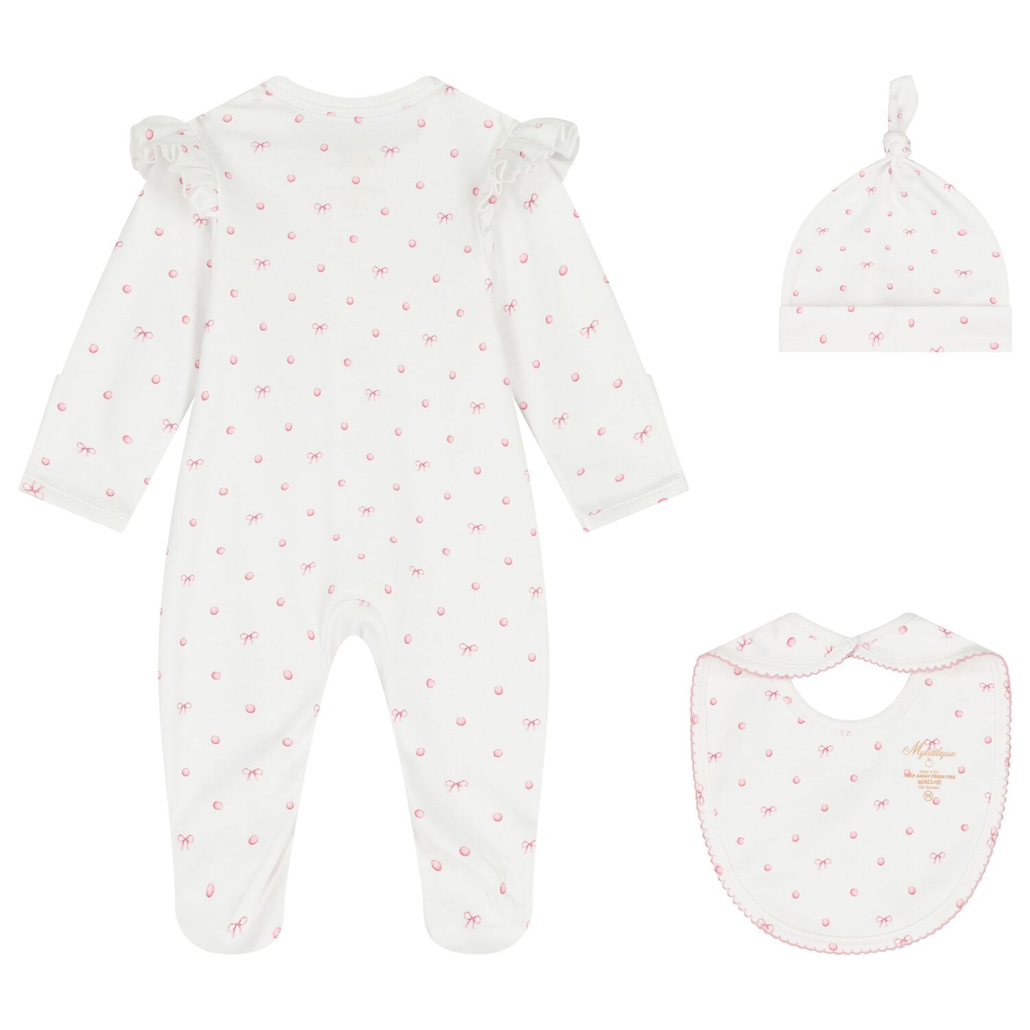 Baby Girls White & Pink Bow Babygrow Set, 1, hi-res