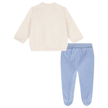 Baby Boys Beige & Blue Sheep & Teddy Bear 2 Piece Babygrow