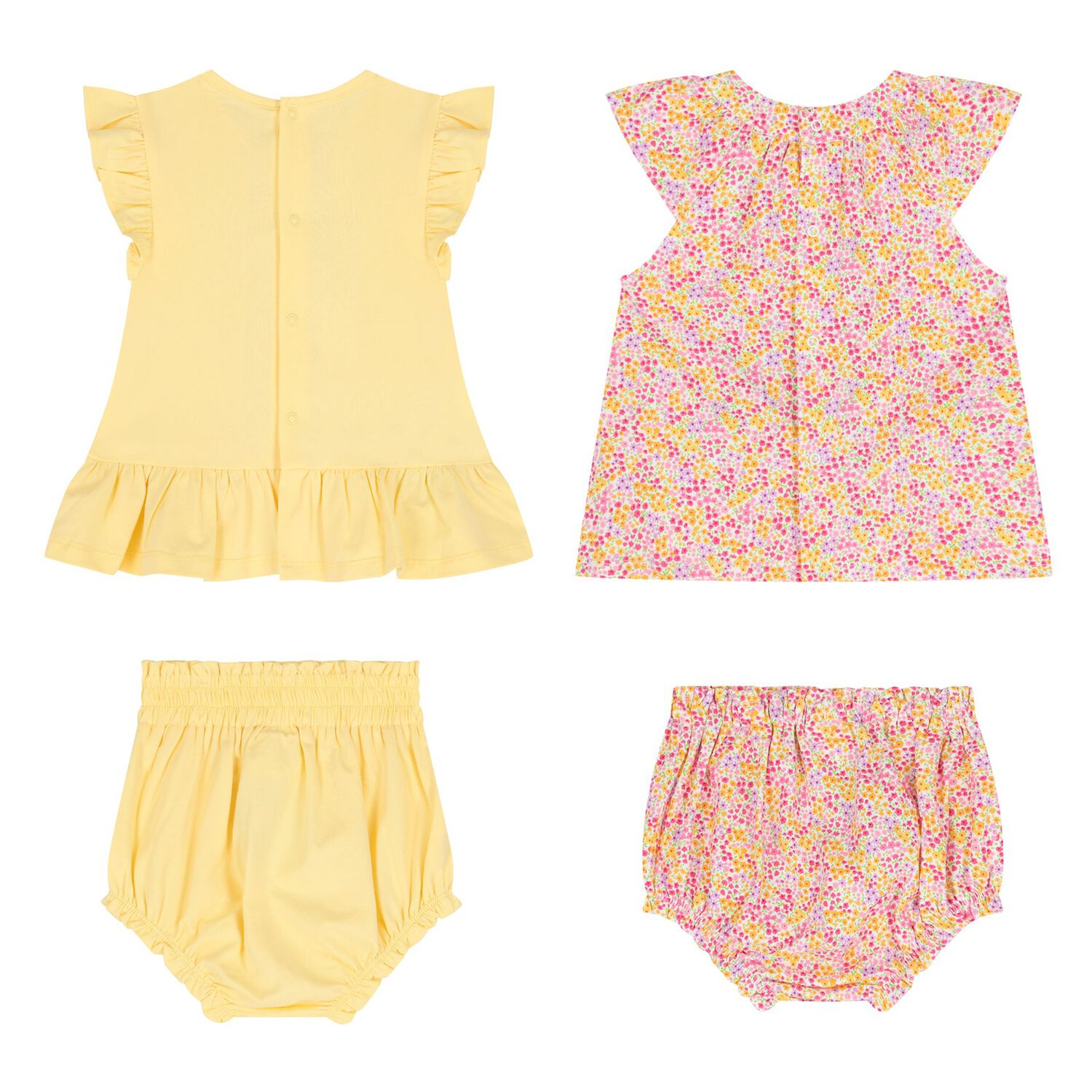 Baby Girls Yellow & Pink Floral Shorts Set ( 2-Pack ), 1, hi-res