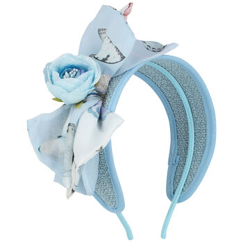 Girls Blue Wide Flower Hairband