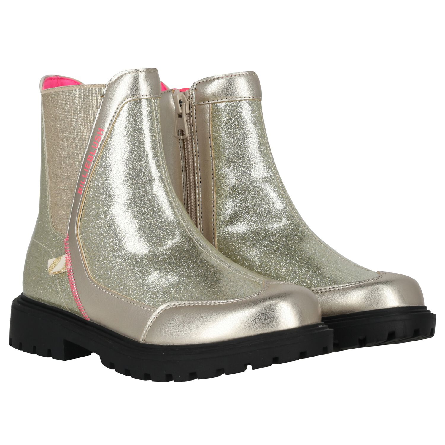 Girls Gold Faux Leather Ankle Boots, 1, hi-res