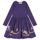 Girls Purple Unicorn Long Sleeve Dress , 1, hi-res
