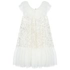 فستان بنات تول مزين بالترتر باللون العاجي, 1, hi-res