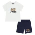 Younger White & Navy Blue Teddy Bear Shorts Set, 4, hi-res