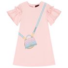 Girls Pink Bag Ruffle Dress, 4, hi-res