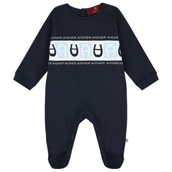 Baby Boys Navy Blue Logo Babygrow