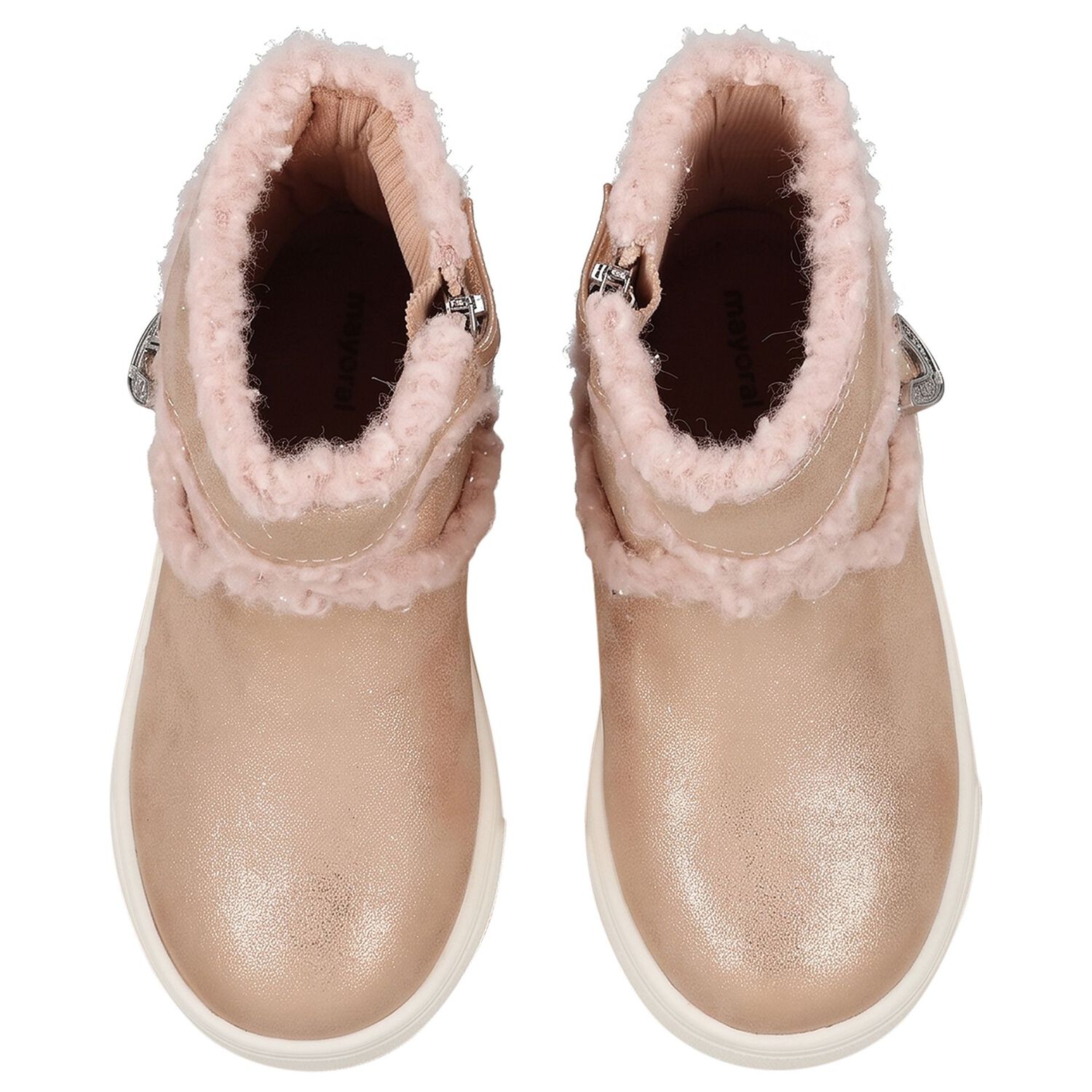 Younger Girls Gold Faux Fur Boots, 1, hi-res