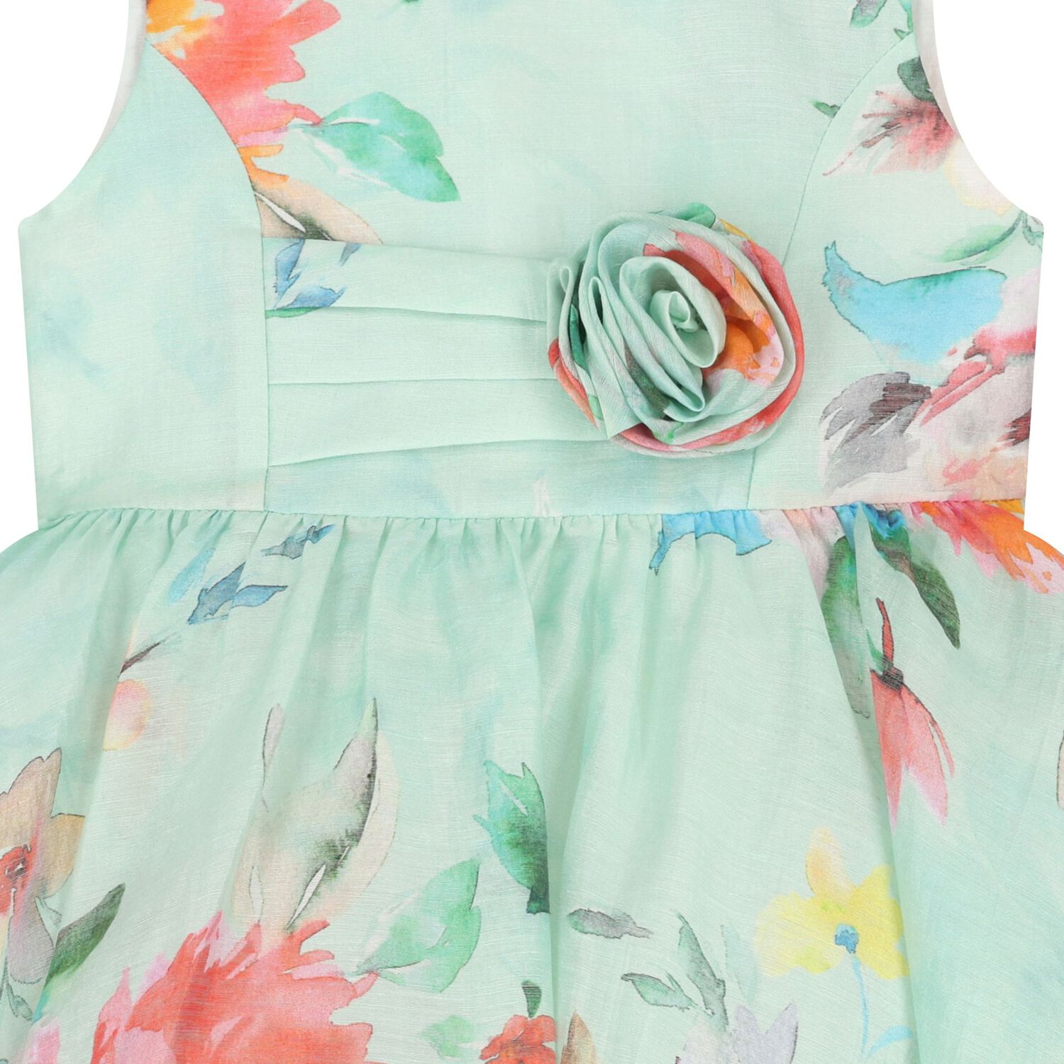 Girls Green Floral Dress, 1, hi-res