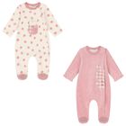 Baby Girls Ivory & Pink Babygrows ( 2-Pack ), 1, hi-res