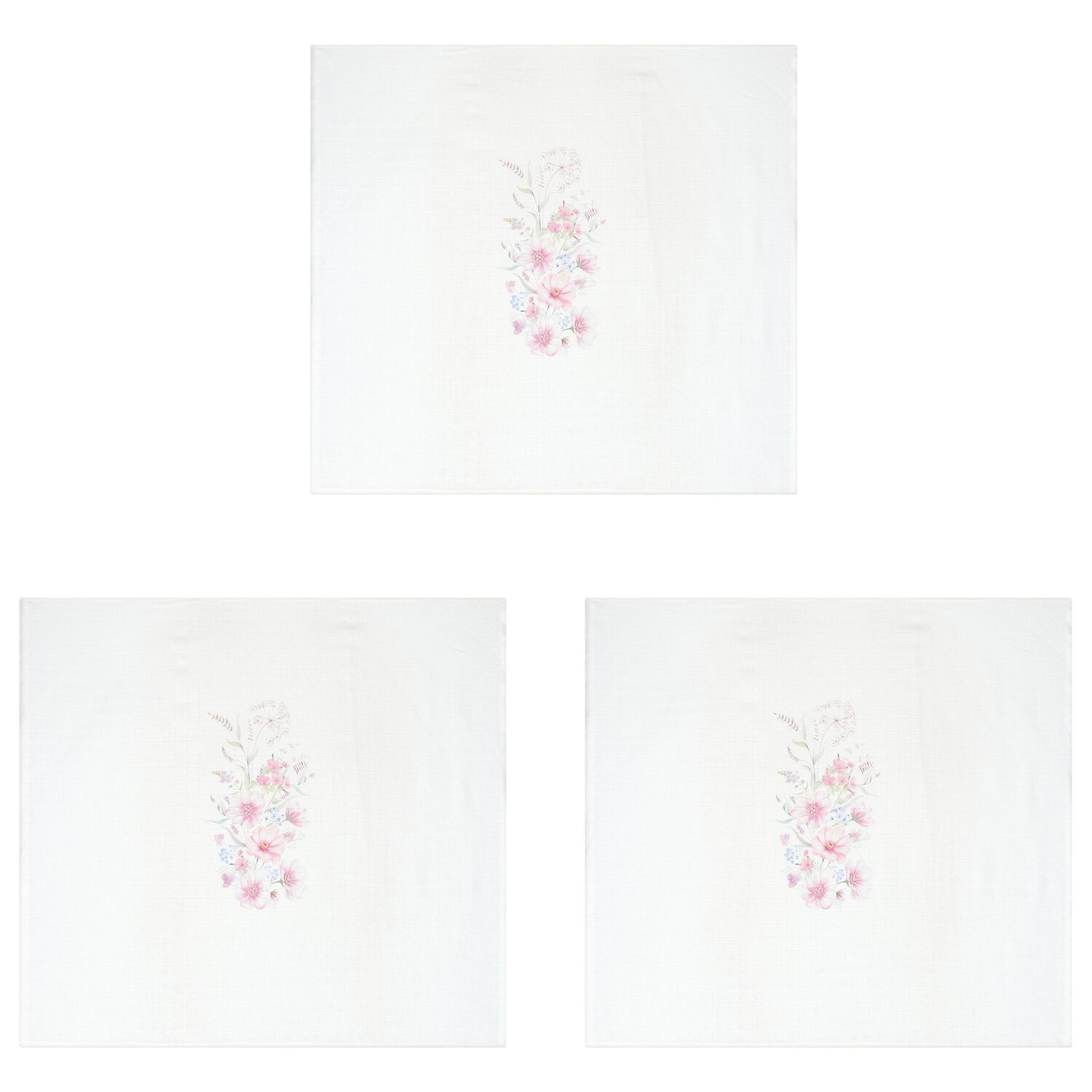 Baby Girls White & Pink Muslin Swaddles (3-Pack), 4, hi-res image number null