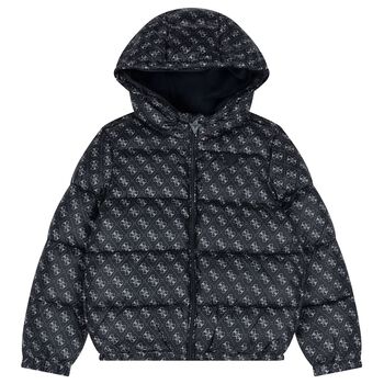 Boys Navy Blue Logo Padded Puffer Jacket