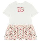 Girls White & Red Rose Dress, 1, hi-res