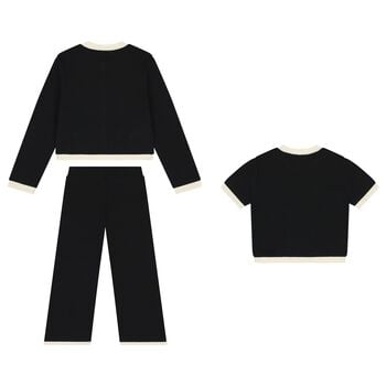 Girls Black & Beige Trousers Set