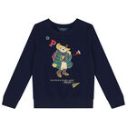 Girls Navy Blue Polo Bear Sweatshirt, 1, hi-res