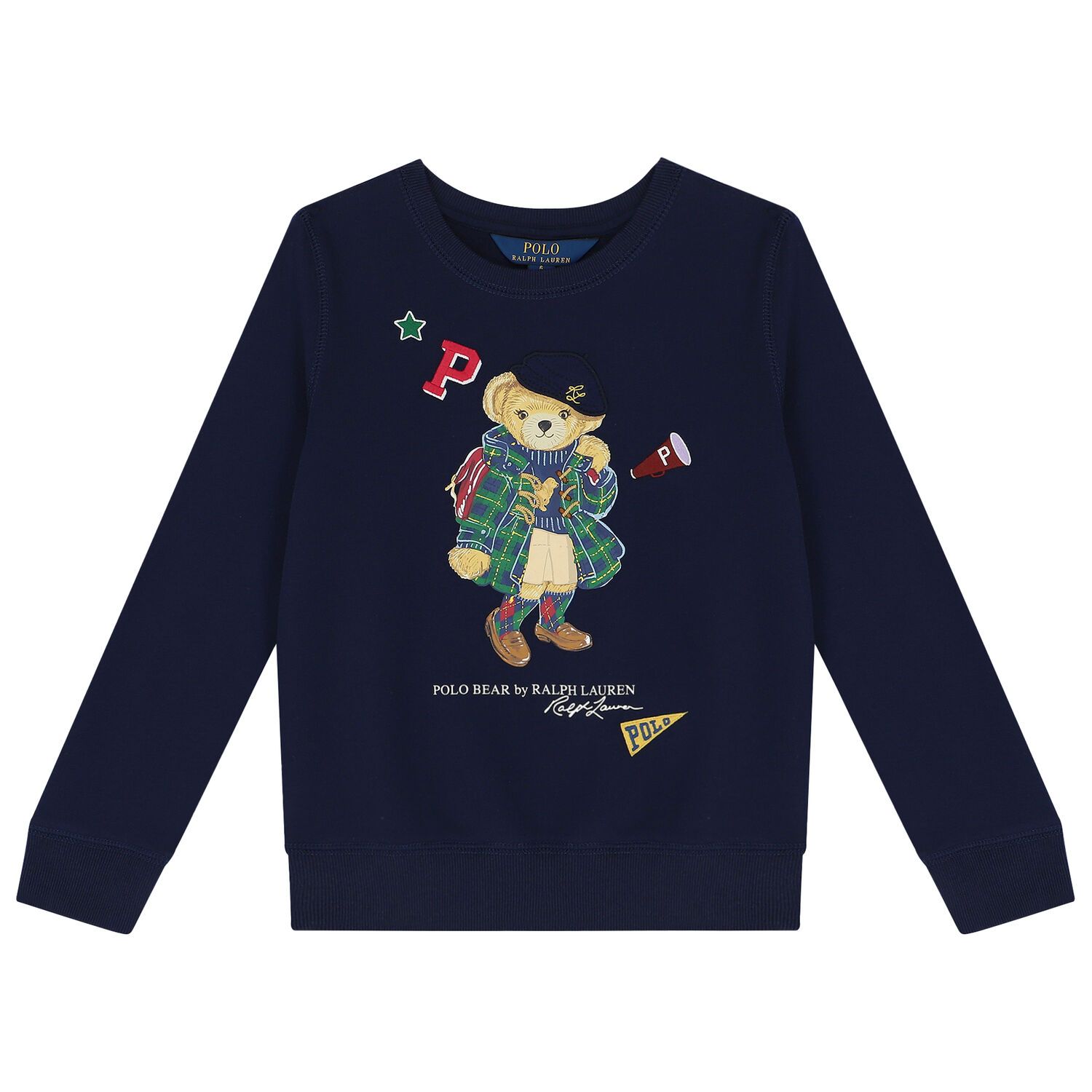 Girls Navy Blue Polo Bear Sweatshirt, 1, hi-res