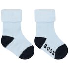 Baby Boys Blue & White Logo Socks ( 3-Pack ) , 2, hi-res