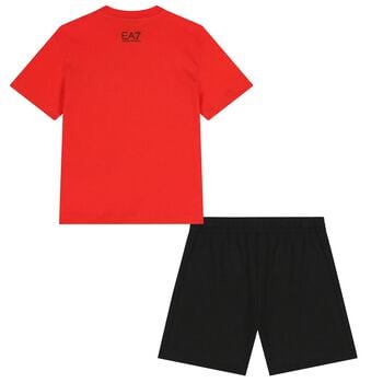 Boys Red & Black Logo Shorts Set