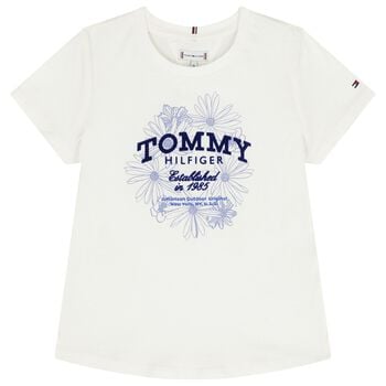 Girls Ivory Floral Logo T-Shirt