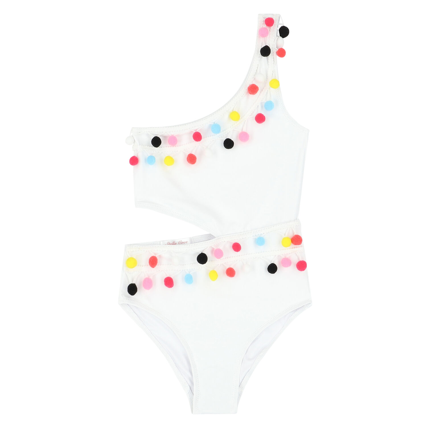 Girls White Pom-Pom Swimsuit, 1, hi-res image number null