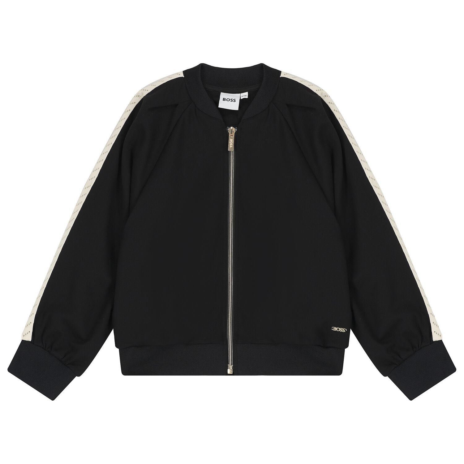 Girls Black Logo Zip Up Top, 1, hi-res