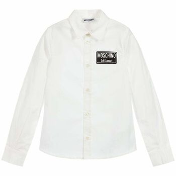 Boys White Cotton Logo Shirt