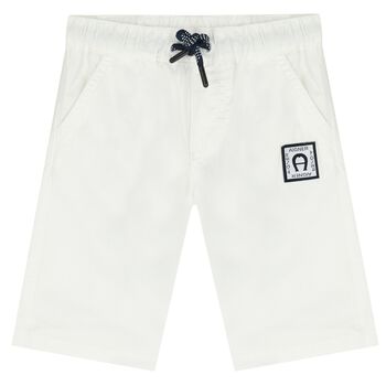 Younger Boys White Logo Shorts