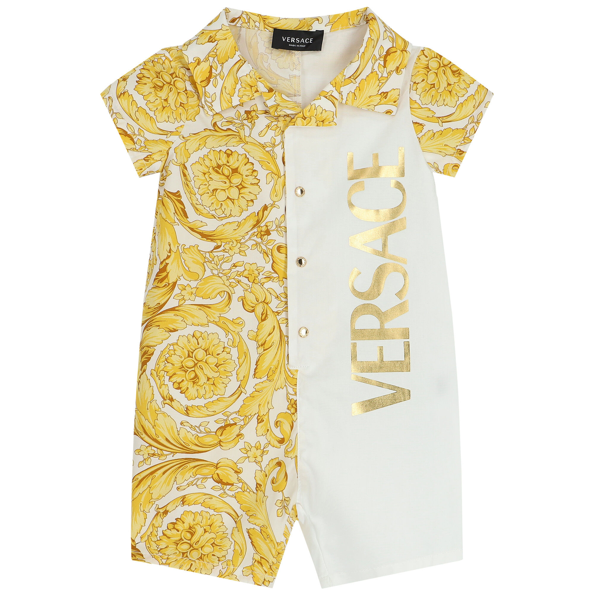 Versace White Gold Barrocco Logo Romper Junior Couture QA