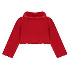 Younger Girls Red Faux Fur Collar Cardigan, 3, hi-res