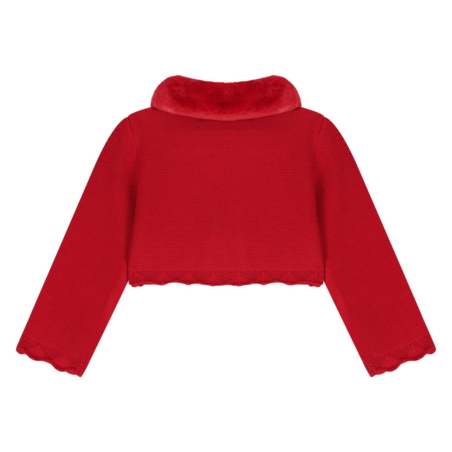 Younger Girls Red Faux Fur Collar Cardigan, 3, hi-res