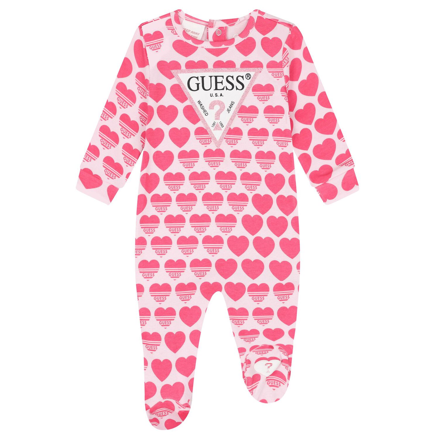 Baby Girls Pink Cotton Heart Logo Babygrow, 3, hi-res